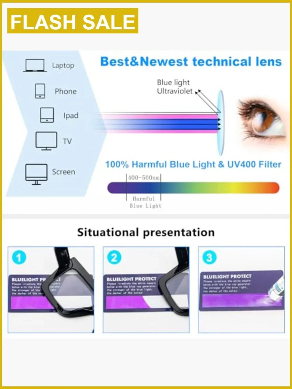 3 Pack Oversized Square Reading Glasses Blue Light Blocking Spring Hinges